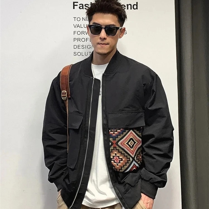 Bomber Jacket Men Japanese Baseball Coat Spring Autumn Ne'w Fashion Streetwear Pockets Hatless Pilot Jacket Top Men's Clothing 240126
