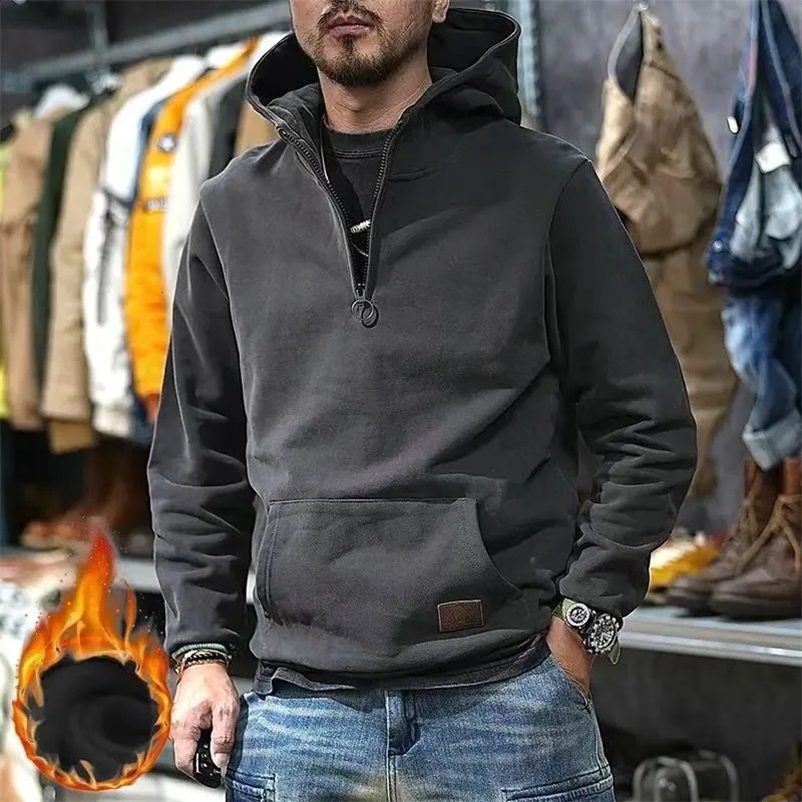Mens high-quality cotton thick warm wool hooded sweatshirt tracking suit zipper collar zipper mens sportswear jacket hooded sweatshirt 241203