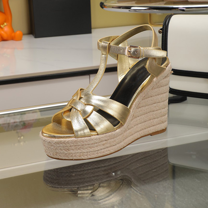 Women Braided Designer High Heels sandals platform heel Increasing Leather wedding Shoe Peep Toe Summer Shoes Bukcle Strap Sandal Wedge Platform SIZE 35-42