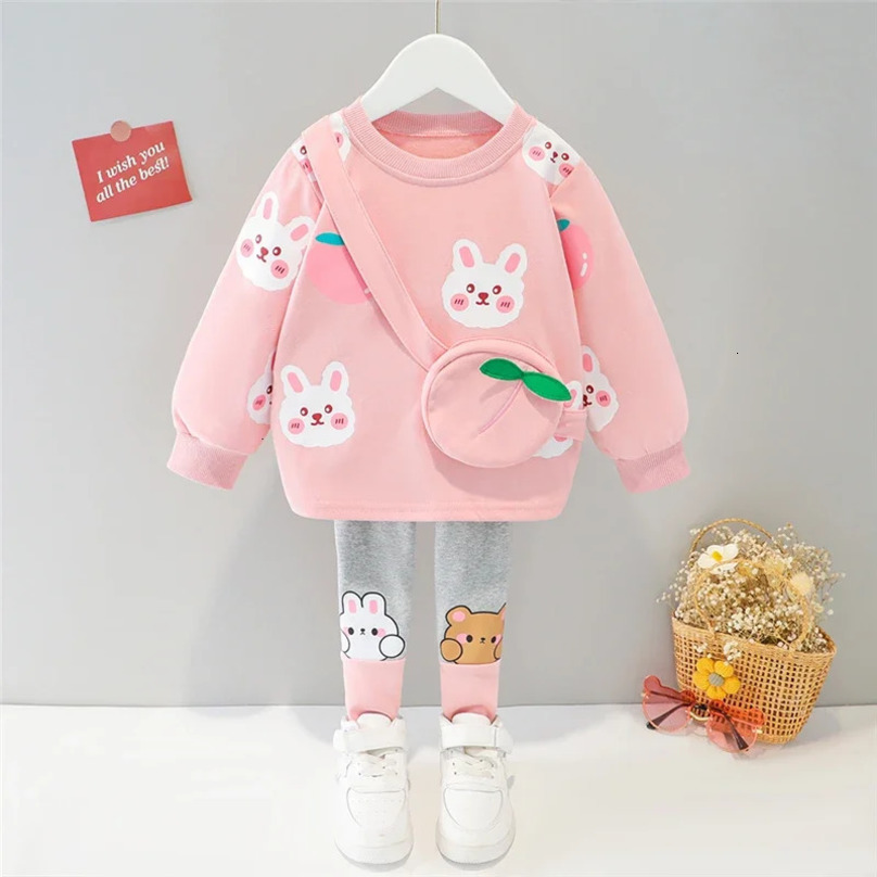 Baby Girls Clothing Sets Spring Autumn Kids Cartoon Rabbit Long Sleeve T Shirt Pants Children Casual Clothes Infant Outfits 250224