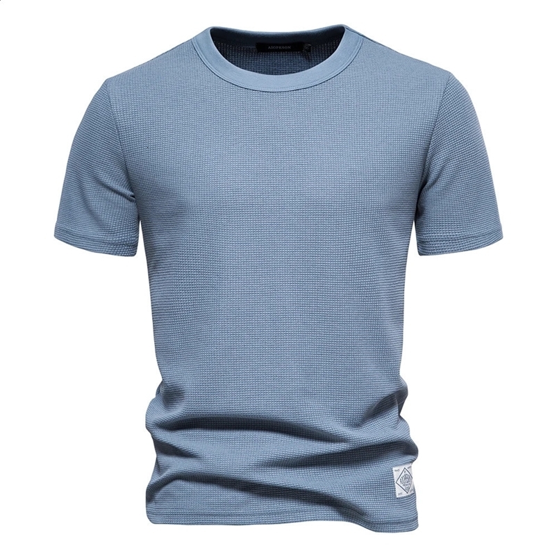 AIOPESON Solid Color Waffle T-shirts for Men Casual Quality Short-sleeved Mens Tees Summer Fashion er Tops Male 250118