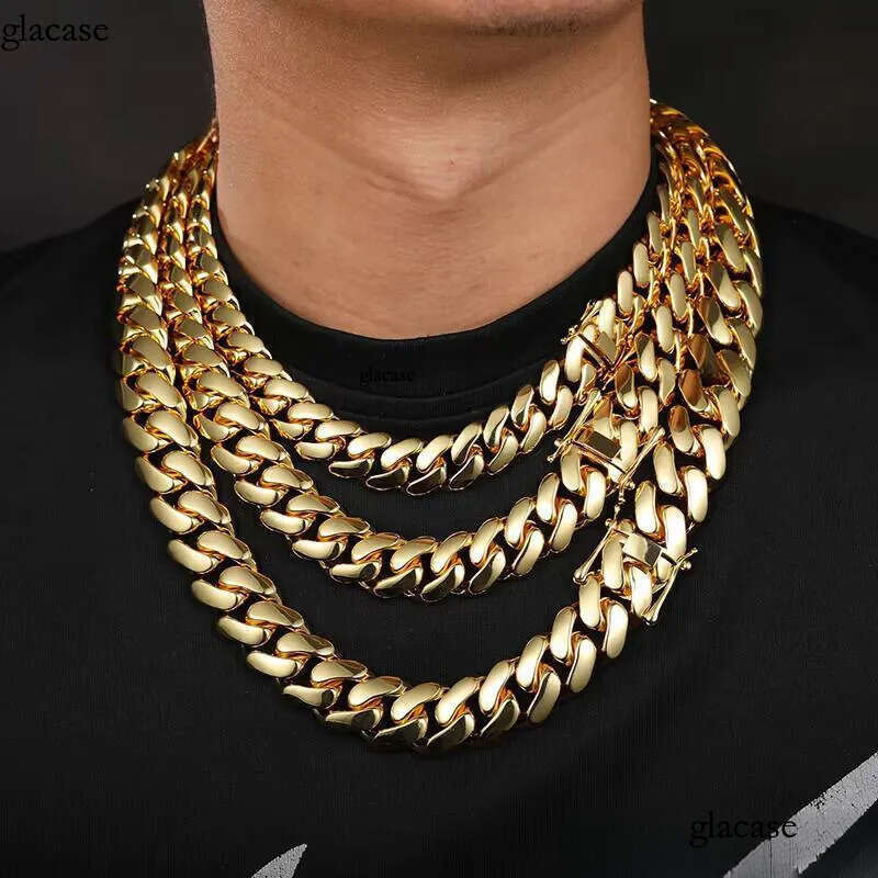 10 12 14 16 18 20 22mm 14K Gold Plated Chain Necklace Fashion Jewelry Cuban Link Chains Mens Necklaces