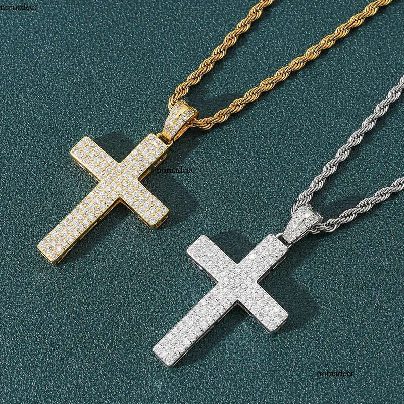 Sier Dia Cross Necklace Mens Gold Necklaces Iced Out Pendant Hip Hop Jewelry 1b