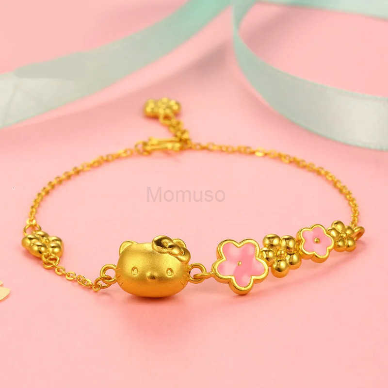 Sanrio Kawaii Sanrio Hello Kitty Bracelet Anime Goldplated Jewelry Girl Fashion Jewelry Holiday Gift L250925