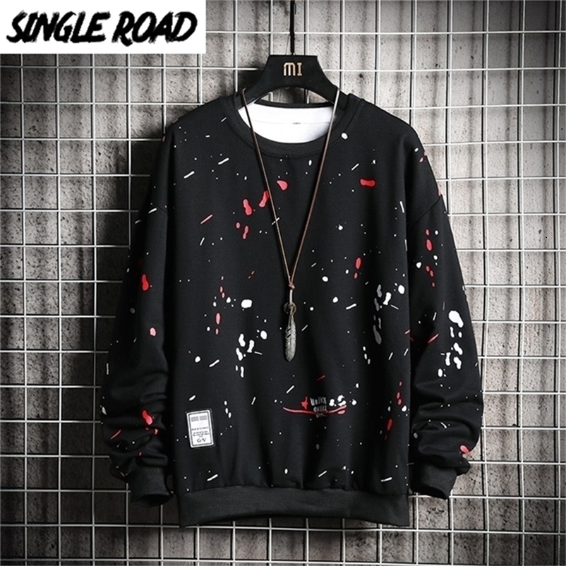 SingleRoad Crewneck Sweatshirt Men Graffiti Print Hip Hop Harajuku Japanese Streetwear Black Hoodie Men Sweatshirt Male Hoodies 201127