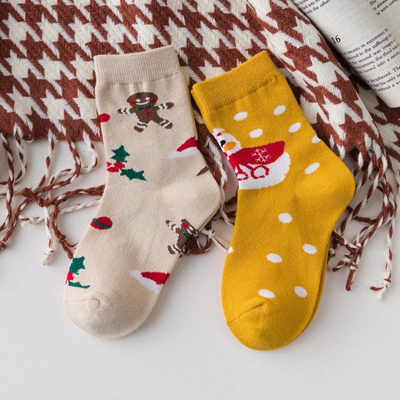 Childrens Christmas Medium Tube Socks Spring/Autumn Soft Cotton Childrens School Inventory Cartoon Printing Sports Socks 241118