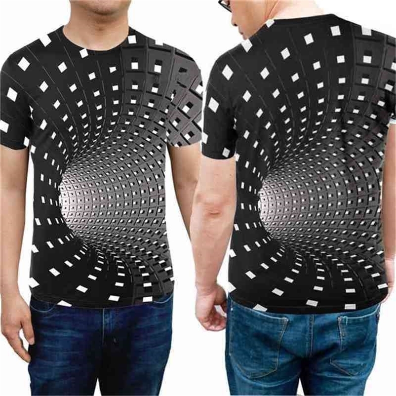 Men Women Short Sleeve T-Shirt 3D Swirl Print Optical Illusion Hypnosis Tee Tops XRQ88 210329