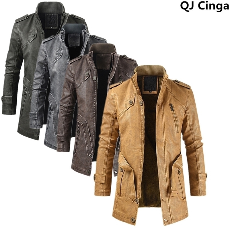 Men's Leather Faux Leather Winter Men's Thick Fleece Leather Jacket Coat Long Outwear Fashion Warm Casual Vintage Clothing for Men Steampunk