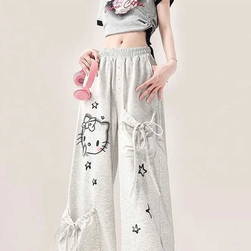 Sanrio Hello Kittys Graffiti Wide Leg Pants Kawaii Sanrios Oversize Sports Streetwear Sweatpants for Women Autumn Casual Trousers Gift L250925