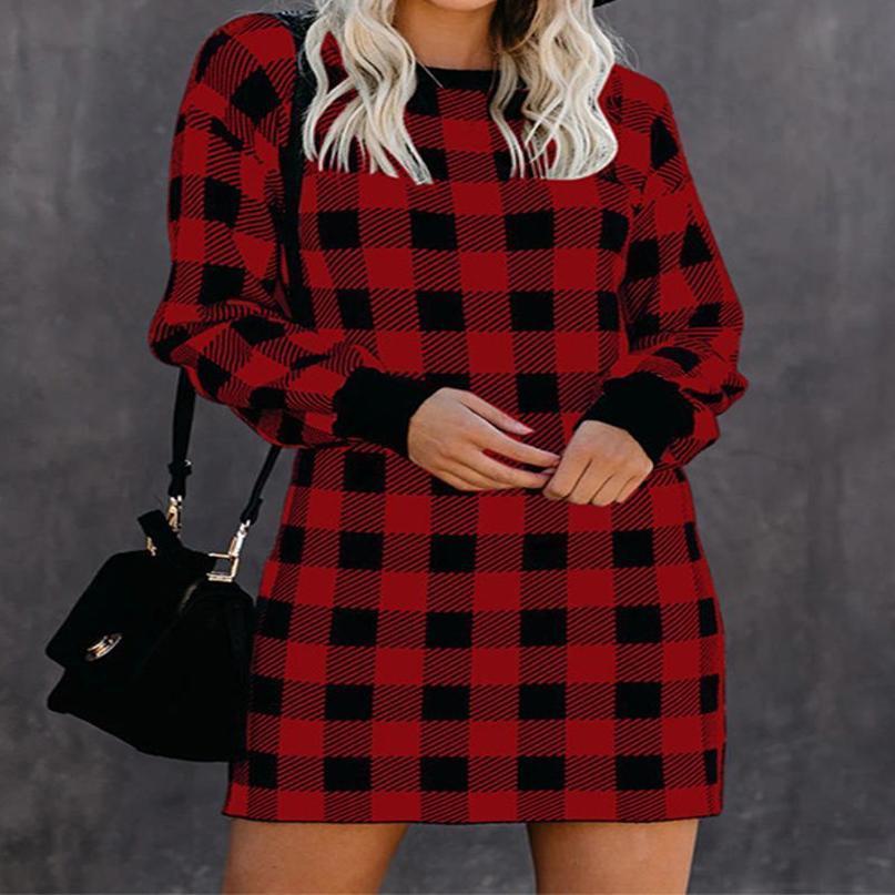 Spring Autumn Plaid Formal Work Women Dress Elegant Long Sleeve Mini Dress Ladies Casual Classic Clothes New Year Dress 210415