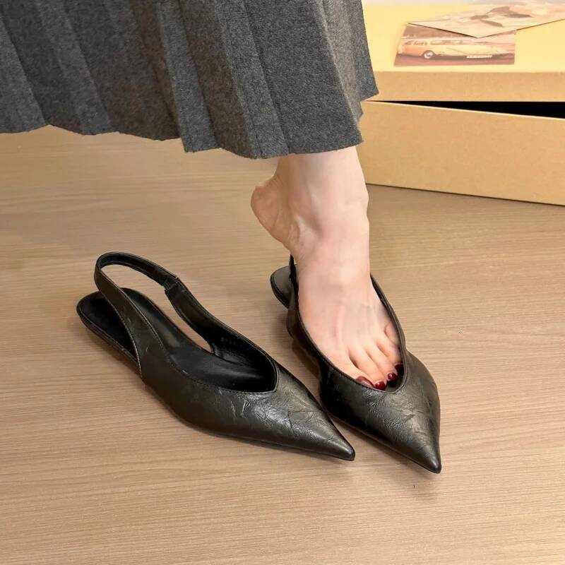 2024 Spring New Leather Pointed Toe Slingback Sandals Elegant Flat Slim Daily Shoes Women Sandalias De Mujer ddmymonkey