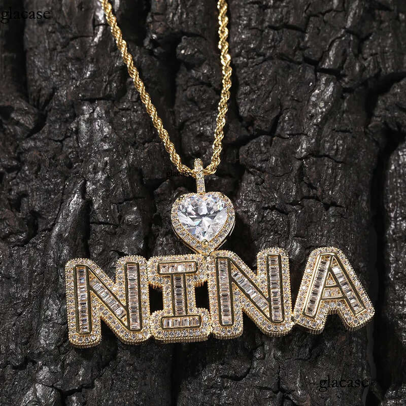 DIY Custom A-Z Name Letters Pendant Necklace 5A T Zircon Women Men Jewelry Gift