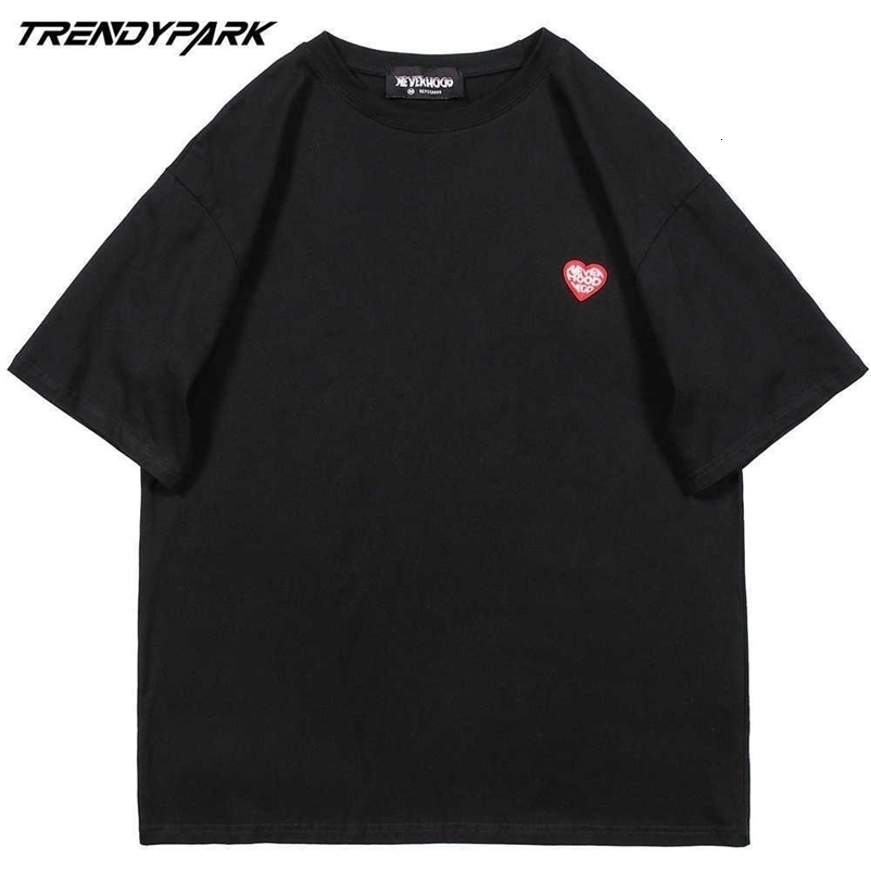 Men's Hip Hop Streetwear T-Shirt Rubber Heart T Shirt Harajuku Cotton Casual Tshirt Summer Short Sleeve Oversize Tops 210601