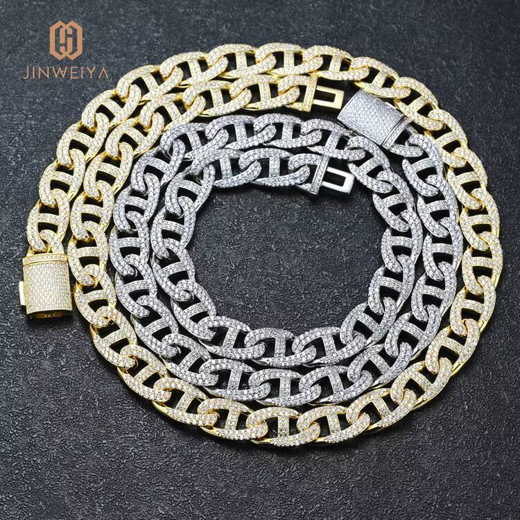 Popular Customized Trend Mens Hip Hop 18K Gold Plated Brass Cuban Link Chain Necklace with CZ Moissanite Party Gift