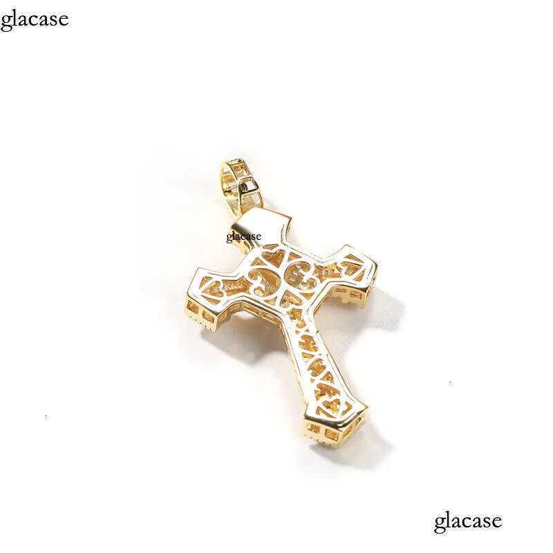 Hip Hop Cross Pendants Necklace Platinum Plated Men Women Lover Gift Religious Jewelry with Leather Rope Chain