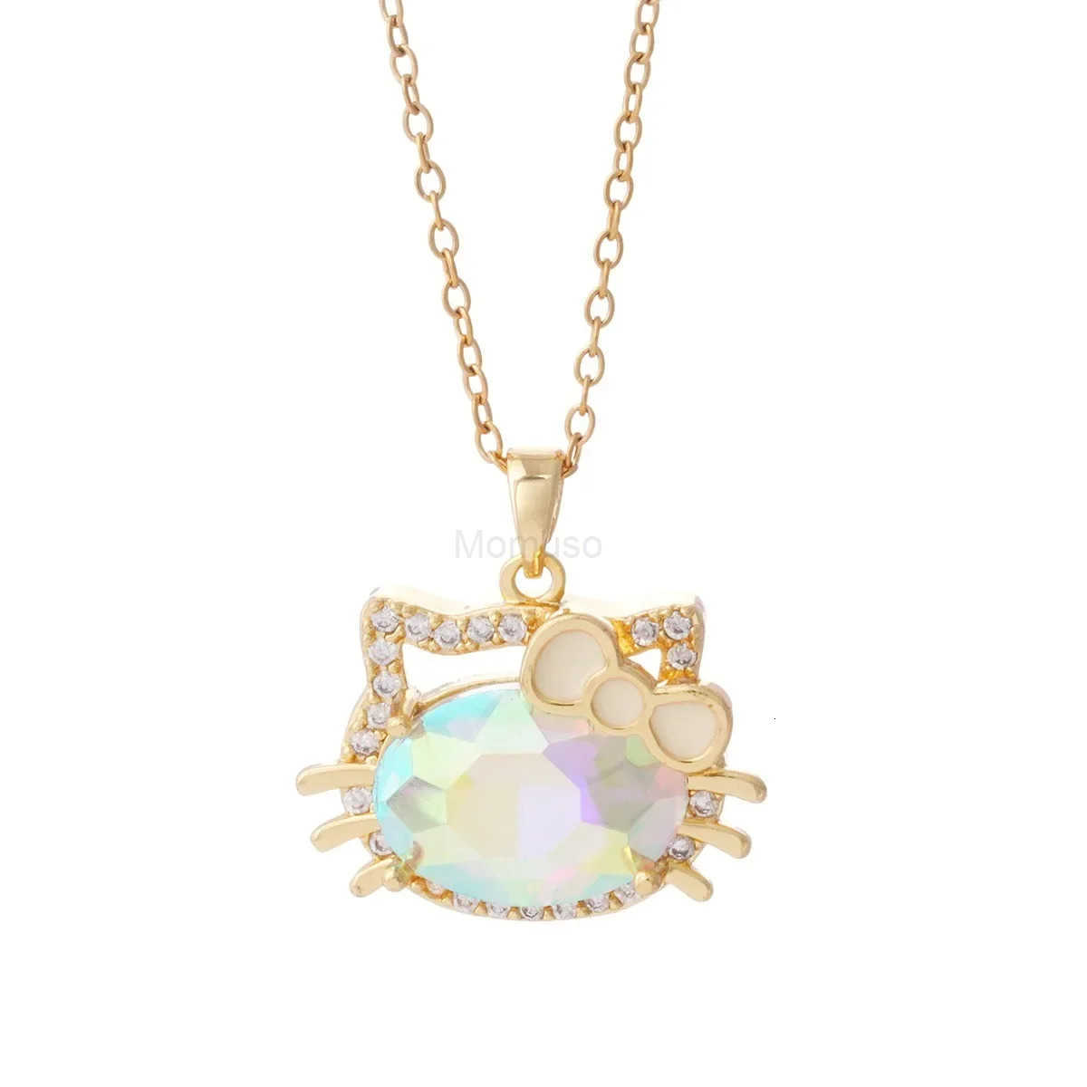 Sanrio Stainless Steel Chain Cute Colorful Crystal Hello Kitty Pendant Necklaces for Women Girls Gold Color Jewelry Accessories Gifts L250925