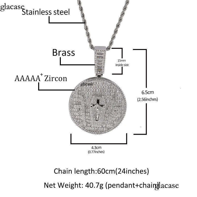 Hip Hop Jesus Cross Pattern Pendants Necklace TopBling White 5A Zircon Religious Jewelry