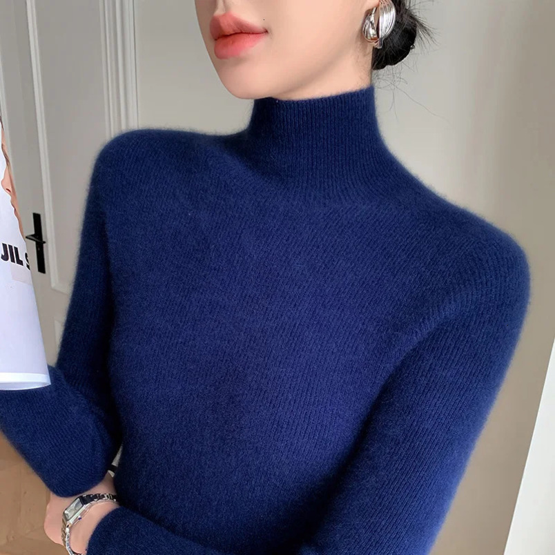 Womens Turtle Neck Basic Cashmere Sweater Autumn and Winter Pulling 100% Merino Wool Knitted Womens Soft and Ultra Thin Knitted Top 241113