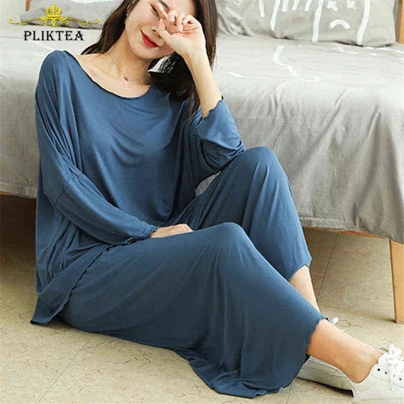 100kg 3XL Plus Size Women's Modal Homewear Summer Female Pajamas Ladies Atoff Home Modal 2Pieces Set Sleepwear Pajamas for Women 211109