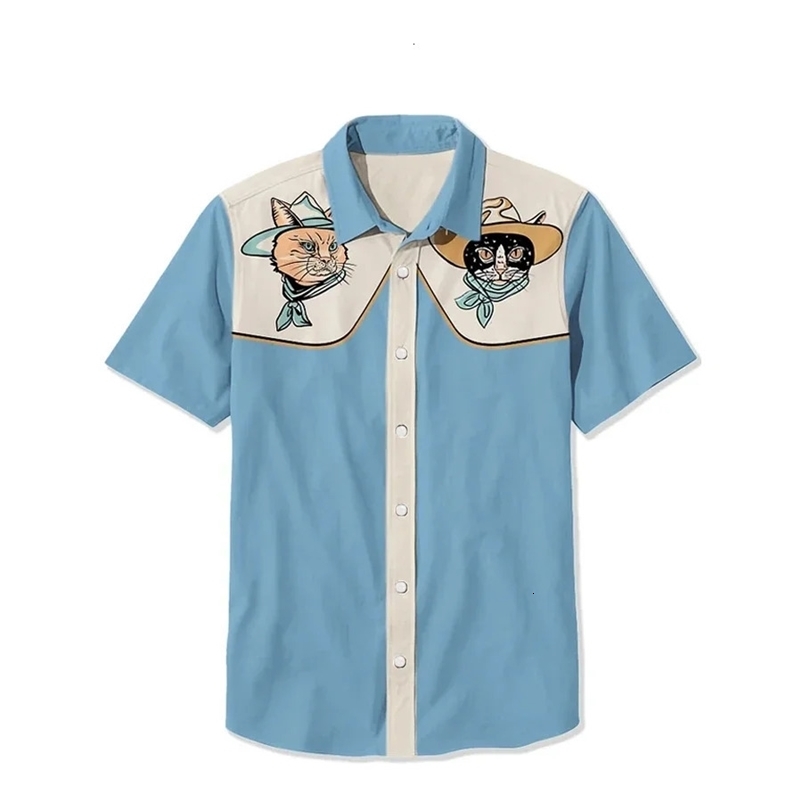 Fashion Mens Short sleeved Shirt Western Cowboy Printed Street Daily Comfortable Mens Collar Top Large Mens Shirt 250422
