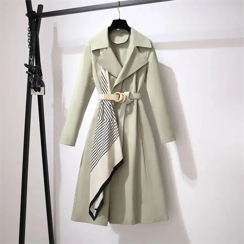 Spring Autumn Womens Fashion Medium-length Trench Elegant Casual Long Sleeve Overcoat Jacket Korean Style 240716