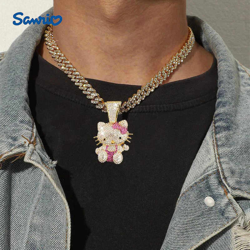 Sanrio 2025 Hello Kitty New Necklace Trendy and Fashionable Full Diamond Neck Pendant Cute and Overwhelmed Nightclub Rap Choker Present L250925