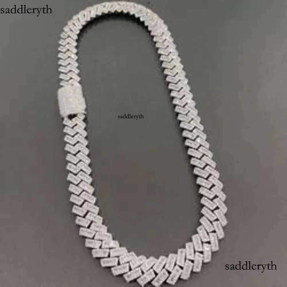 15mm Baguette Iced Out Sier Hiphop VVS Dia Moissanite Cuban k Chain 11