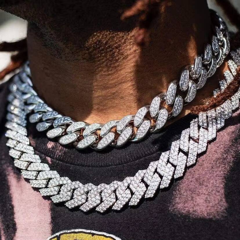 Hip Hop Luxury Iced Out Necklace for Men Diamond Copper Moissanite Gold Plated Miami Cuban Link Chain for Anniversaries