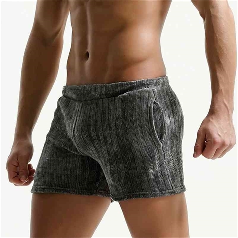 New Men's Corduroy Shorts Casual Vintage Breathable Home and OutDoor Stripe Shorts With Soft Elastic Waist Wide 210330