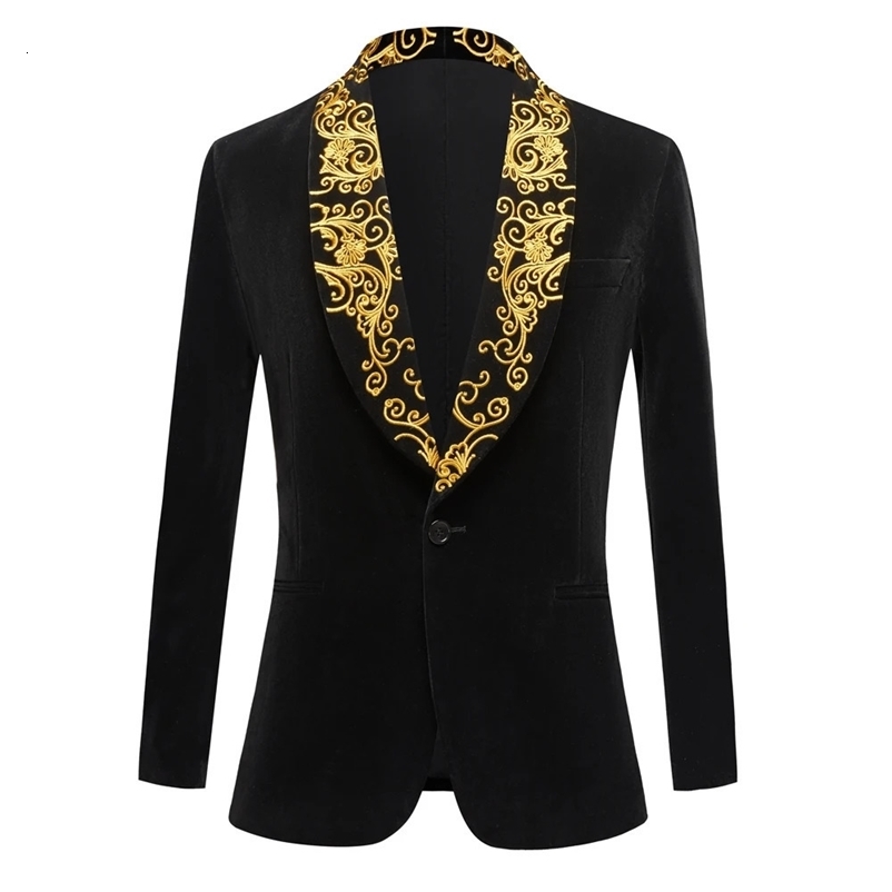 Men's Suits Blazers Men's Suits Embroidered Shawl Lapel Groom Wedding Tuxedos Male Prom Blazers Slim Fit Costume Homme Prom Po Suit Party Tu