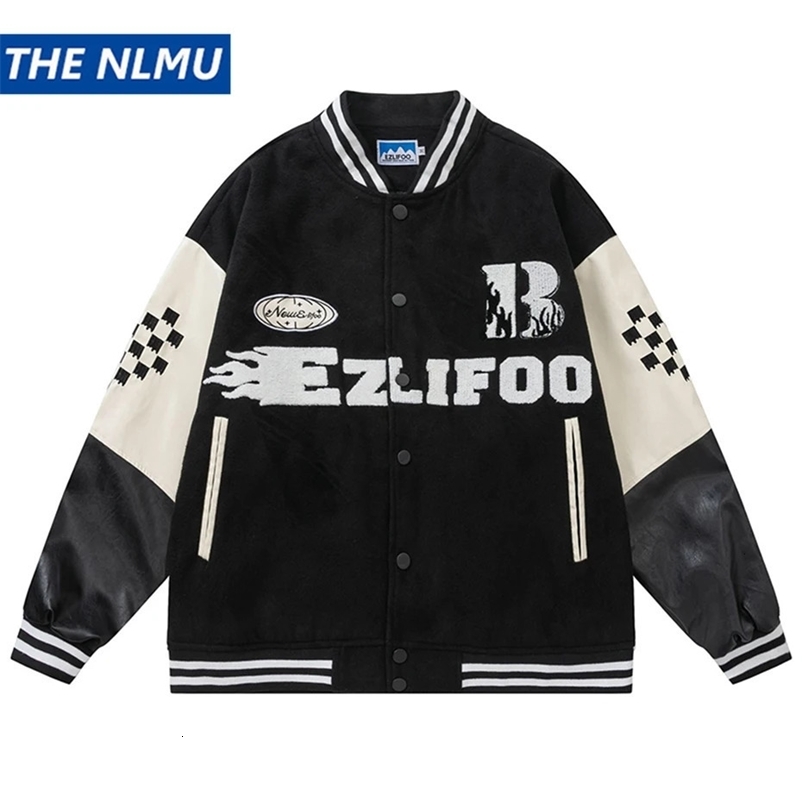 Streetwear Bomber Jacket Embroidery Graphic Baseball Jacket Retro Patchwork Varsity Jacket Coat Men Harajuku Y2K Jacket 240530