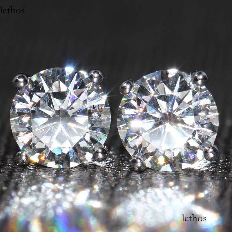 Real Sterling Sier Stud Classic 6-8mm Round Created Moissanite Earrings for Women wedding Jewelry female CX200624 51