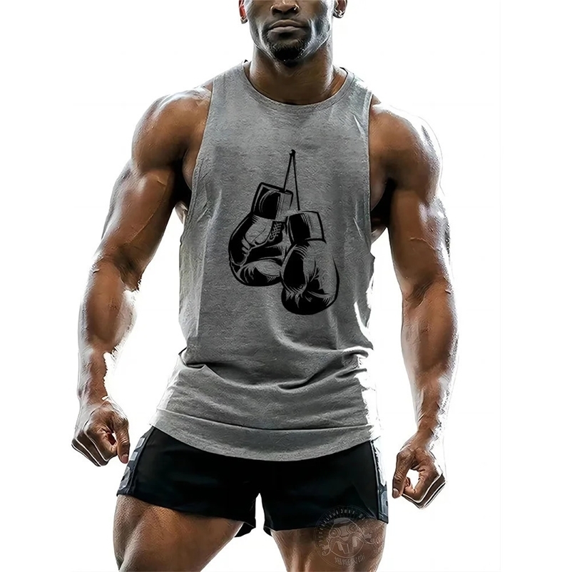 Mens outdoor printed boxing vest fitness football Y2k sports casual sleeveless t-shirt breathable quick drying top 240703