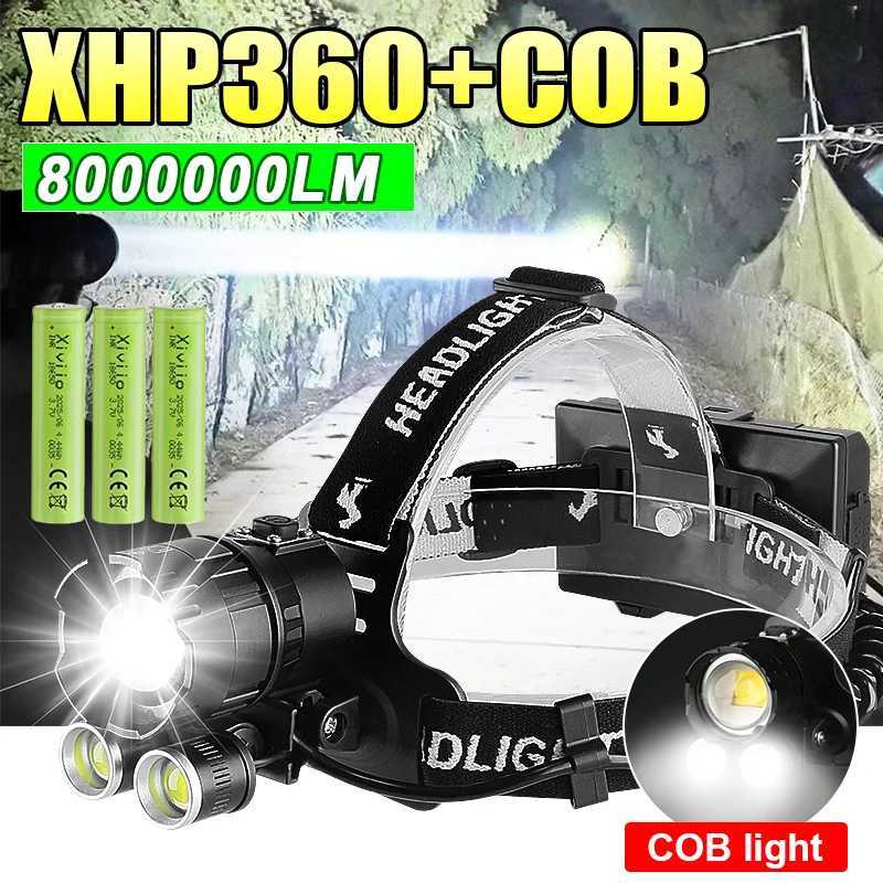 New XHP360COB Most Powerful Headlamp Super Bright Floodlight Rechargeable Led Head Flashlight Outdoor Camping Fishing Headlight J250925