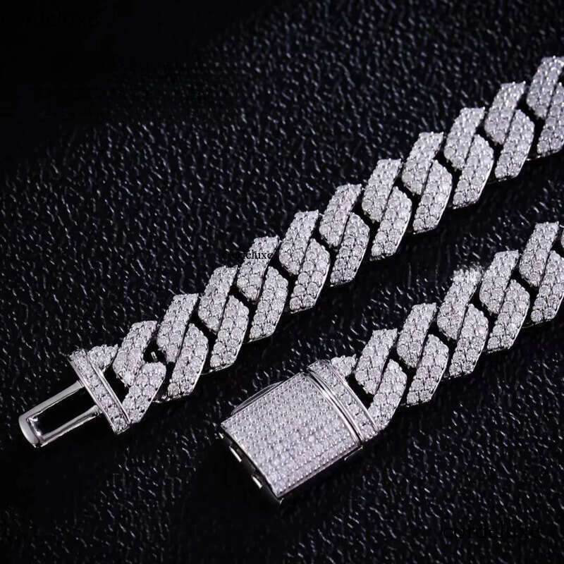 8MM Full Moissanite Chain Bracelet for Men Women Certified 100% Sterling Sier Hip Hop Cuban Link Male Jewelry Gift 5b