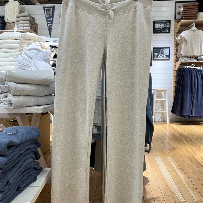 Retro Solid Drawstring Wide Leg Pants Women Spring Gray Casual High Waist Joggers Sweatpants Femme Y2k Streetwear Loose Trousers 240530