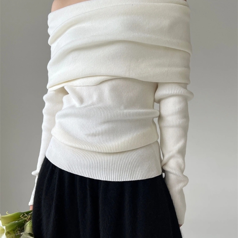 AOSSVIAO Autumn/Winter Shoulder Womens Sweater Elegant Retro Knitted Solid Jumper High Elasticity Top Soft Unique Pulling 241231