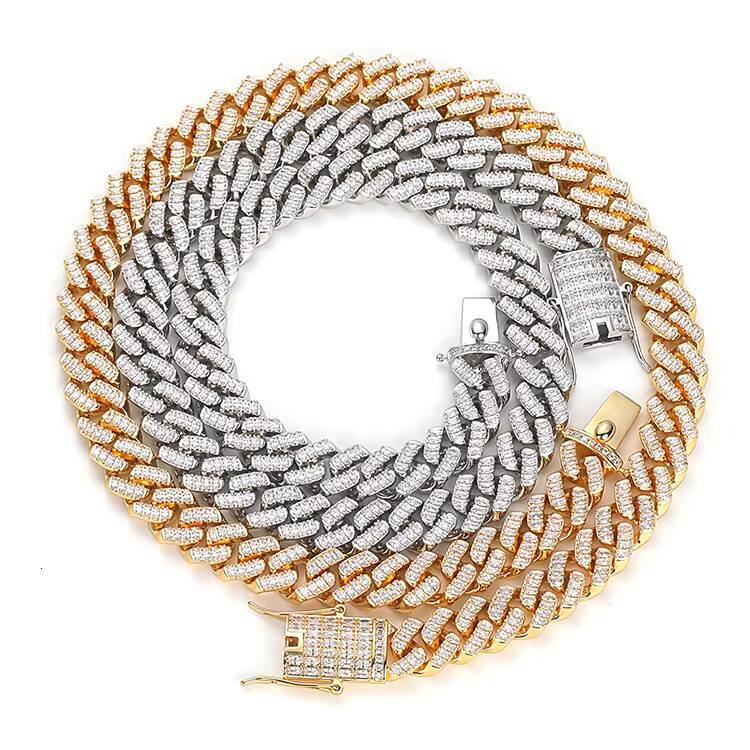 JWY Customized Trend 12mm High Quality 18K Gold Plated Brass Hip Hop Link Chain Moissanite Necklace for Anniversaries Rapper Style