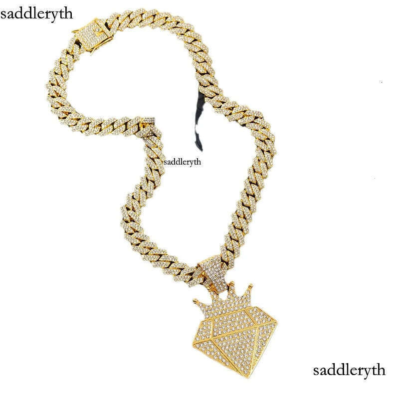 Personalized Crown Pendant Necklace Hiphop Alloy Full Dia Cuban Chain Jewelry