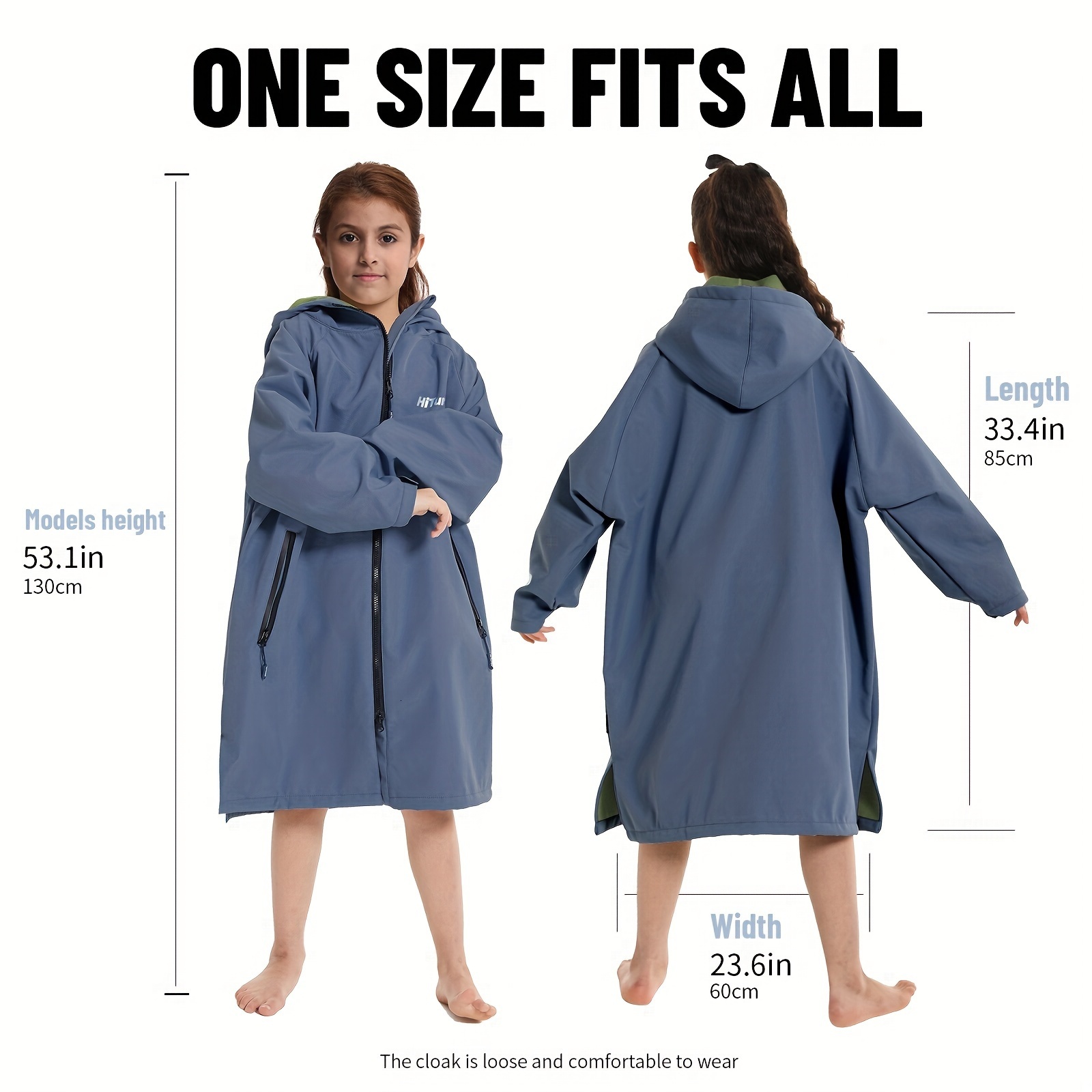 1 Piece HiTurbo Surfing Cloak Changing Robe, Long Sleeve Warm Fleece Lined with Hood, Swimming, Surfing, Diving, Camping, Hiking, Swimming Bathrobe, C