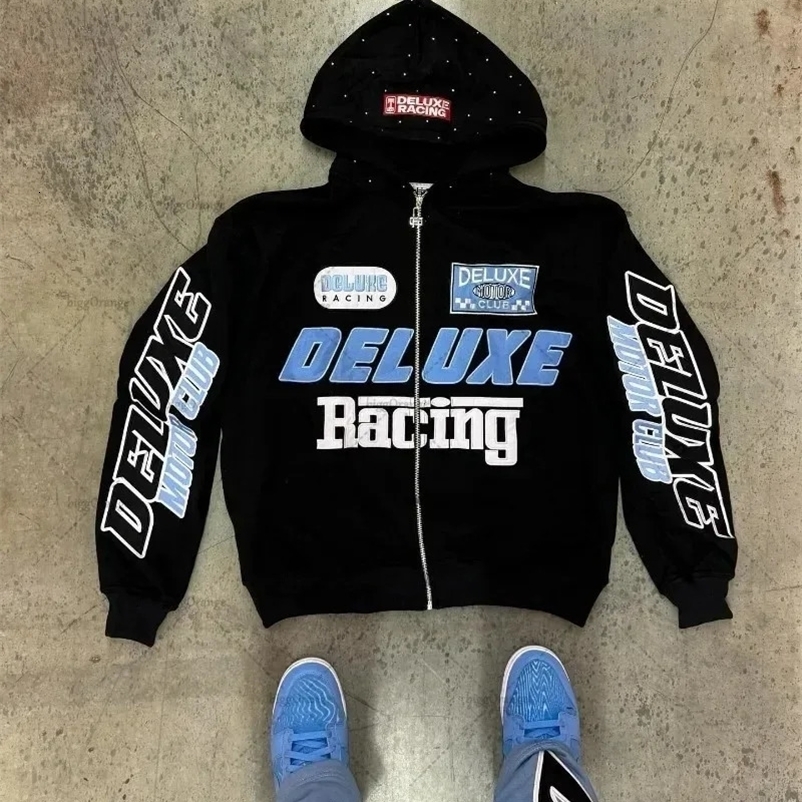 Y2K lazy zipper cardigan versatile couple tops Aesthetic fashion letter graphic print oversized zip per hoodies for women 250225