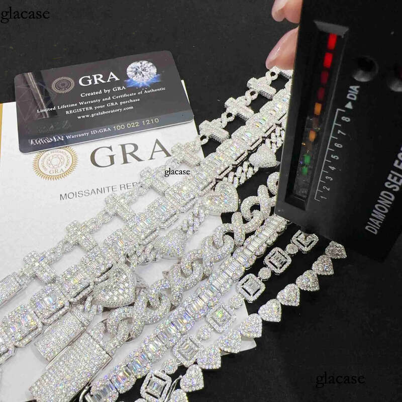 Wholesale price lab dia sier vvs moissanite iced out hip hop jewelry necklace k chain tennis cuban bracelet m