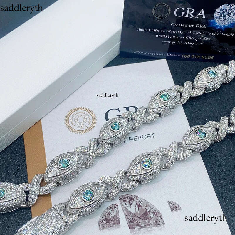 INS hot selling 15mm wide S sier inlaid moissanite eyes 8-shaped Cuban chain Hip Hop necklace bracelet