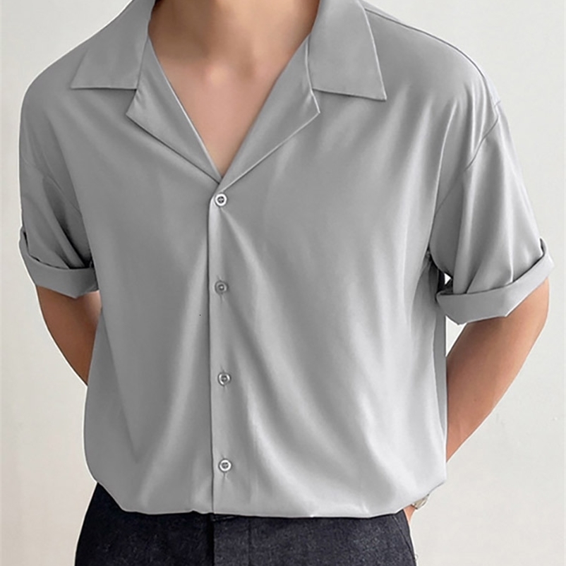 Men's Casual Shirts INCERUN Men Casual Shirt Lapel Short Sleeve Button Streetwear Summer Men Clothing Solid Color Korean Fashion Shirts S-5XL 230