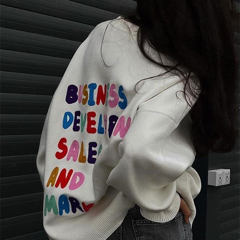 Women's Sweaters Women O neck Letter Embroidery Pullovers Warm Thick Long Sleeve Knitted Sweaters Female Casual Stylish Loose Knit Streetwear 230