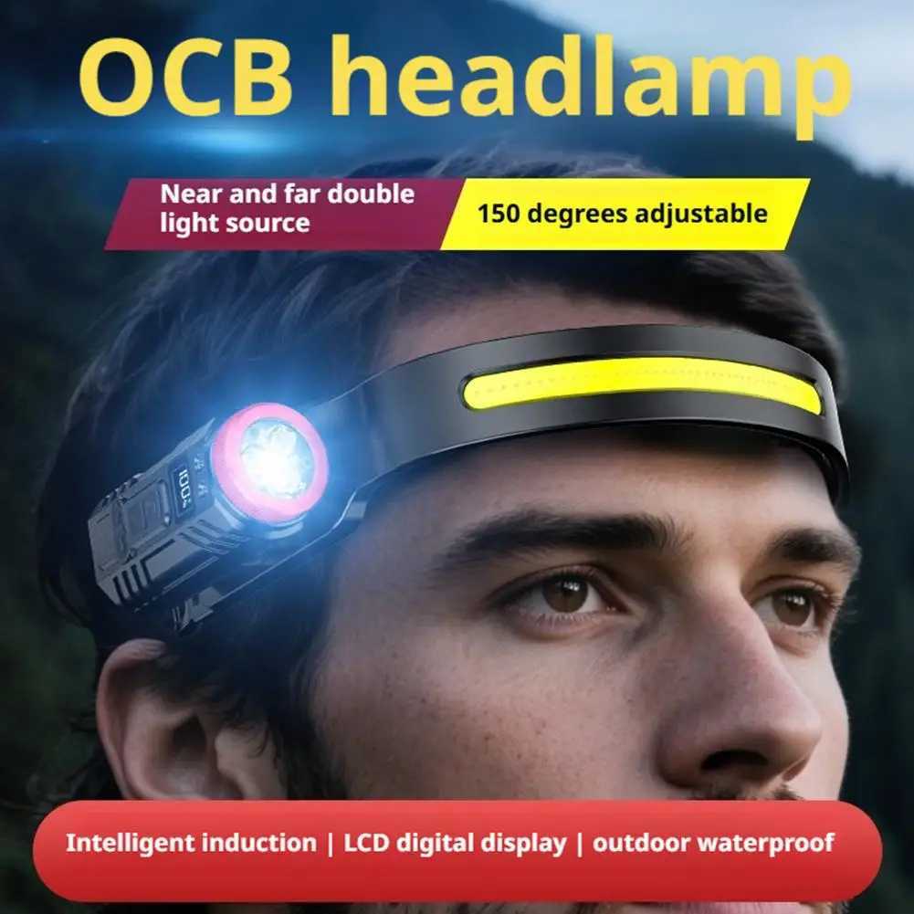 LED Headlamp Rechargeable Head Flashlight Sensor Mode Builtin Battery Headlight LED Head Torch Camping Fishing Search Light J250925