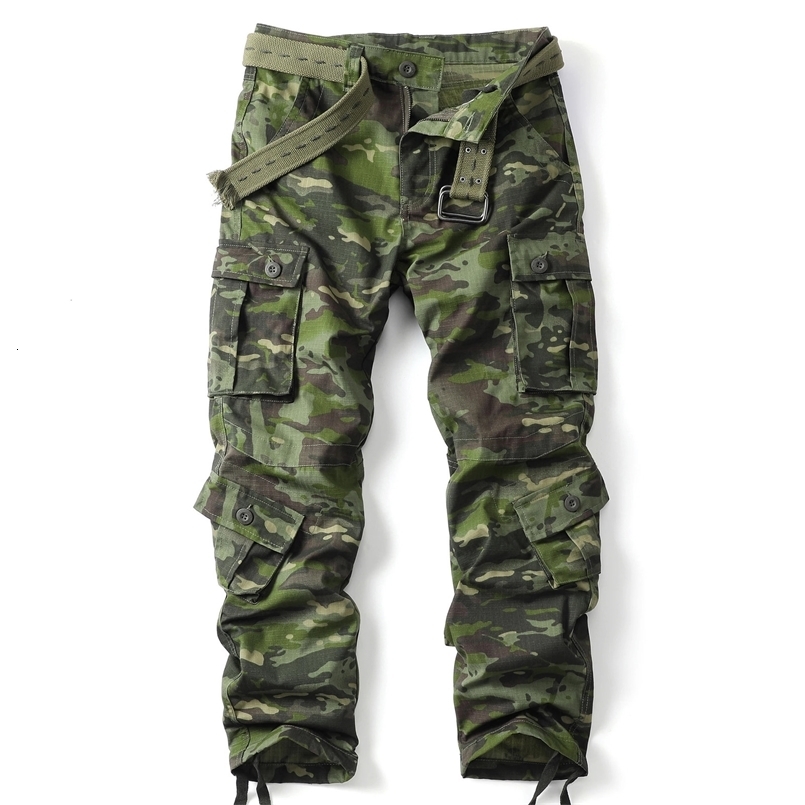 AKARMY Camouflage Pattern Mens Cargo Retro Multi-pocket Outdoor Pants Mens Cotton Comfy Tactical Pants No Belt 250320