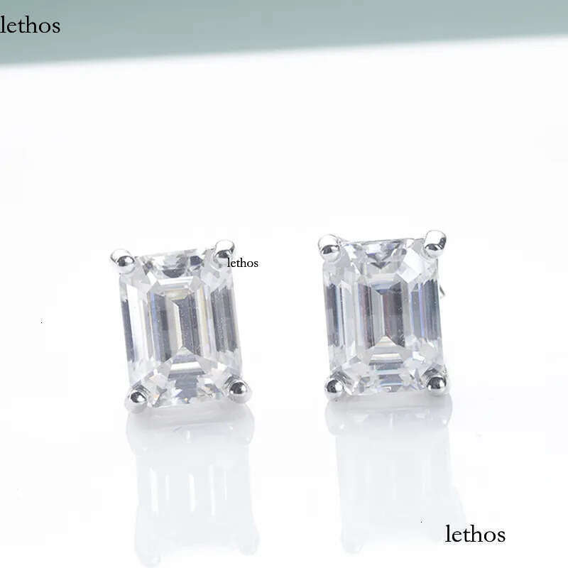 JoyceJelly 0.5-2CT Emerald Cut Rectangle Moissanite Earrings Unisex S Sterling Sier Jewelry Classic Ear Studs For Man Women d8