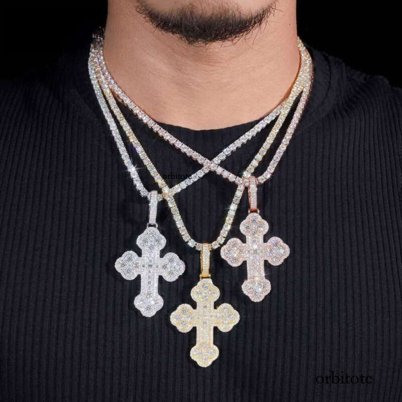 Custom tennis chain sterling sier vvs moissanite hip hop iced out jewelry fashion cross pendant
