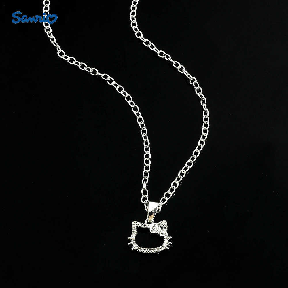 Sanrio Hello Kitty Anime Crystal Pendant Necklace Silver Color Clavicle Chain Girl Charms Jewelry Perfect Birthday Gift L250925